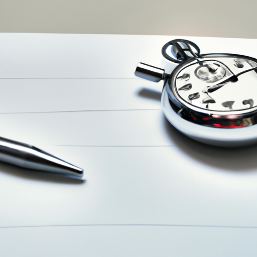 צילום של שעון עצר ועט מעל נייר מבחן, המציג את החשיבות של ניהול זמן